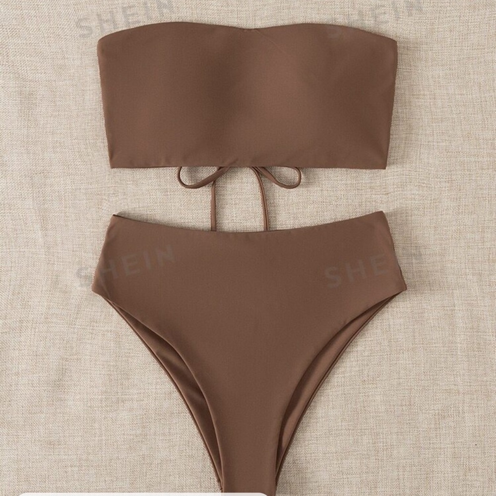 Shein Coffee Brown Strapless Bikini Set